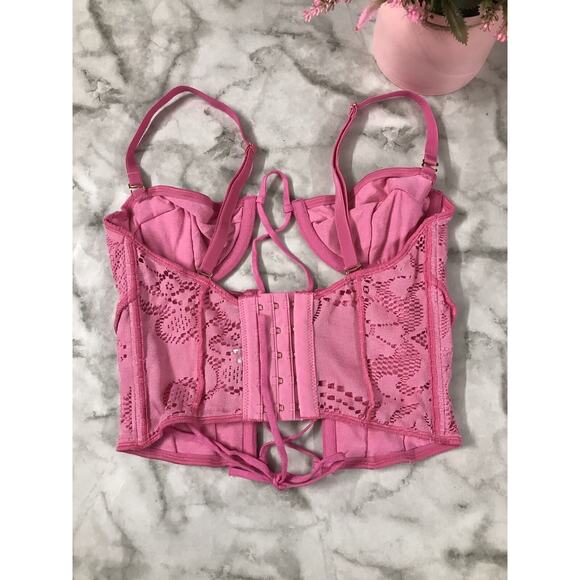 UO Out From Under PINK Amour Lace Lace-Up Adj Straps Corset Women's Size Sm/P - Picture 4 of 7